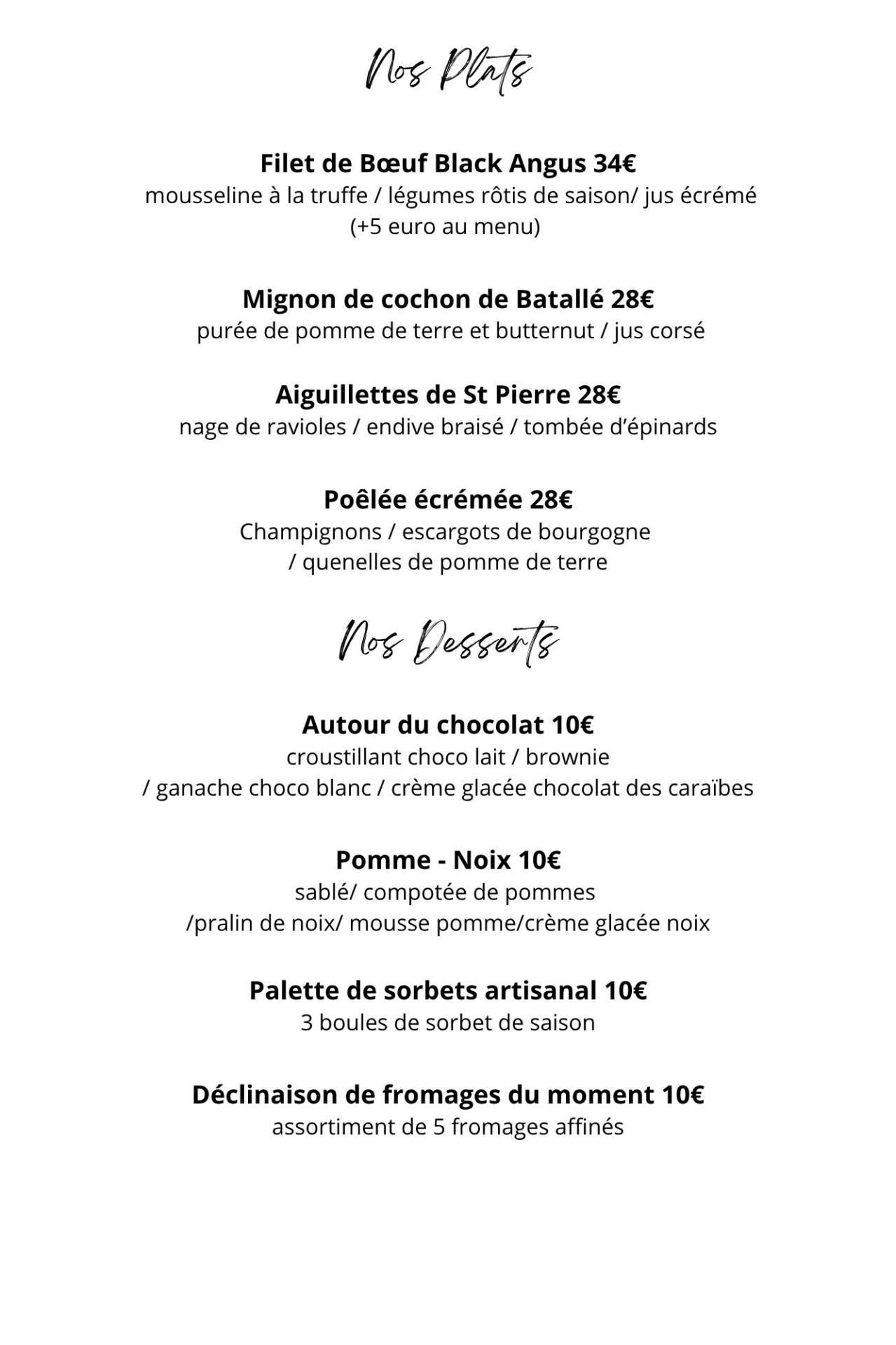 Menu/carte